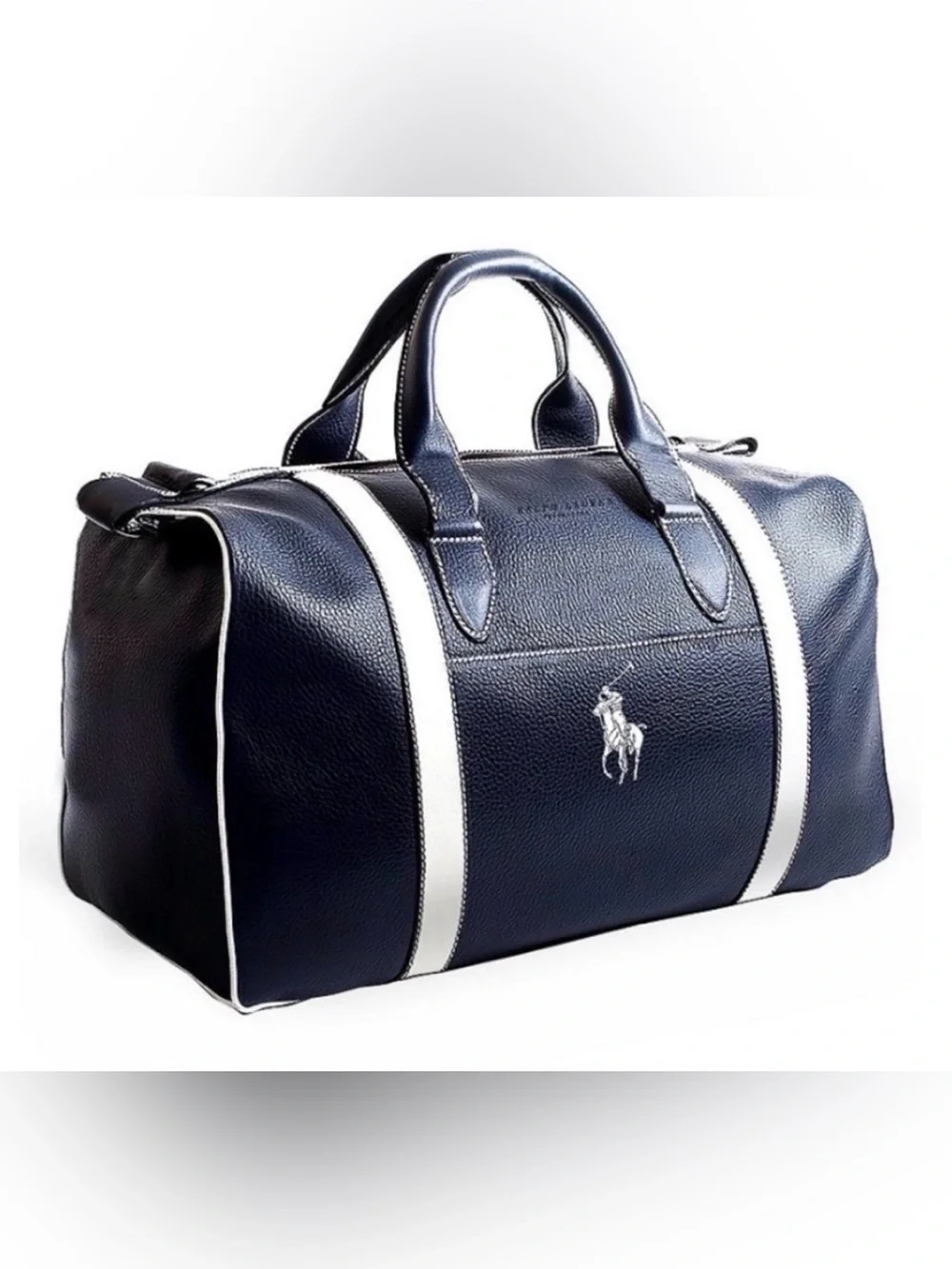 Ralph Lauren Navy and White Vegan Leather Duffel